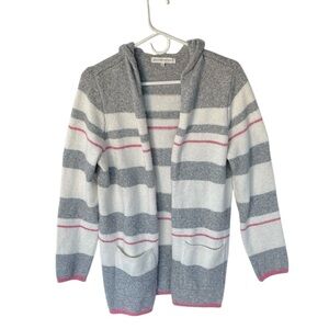 MADISON + HUDSON gray white 
pink striped open-front Hooded Cardigan Large